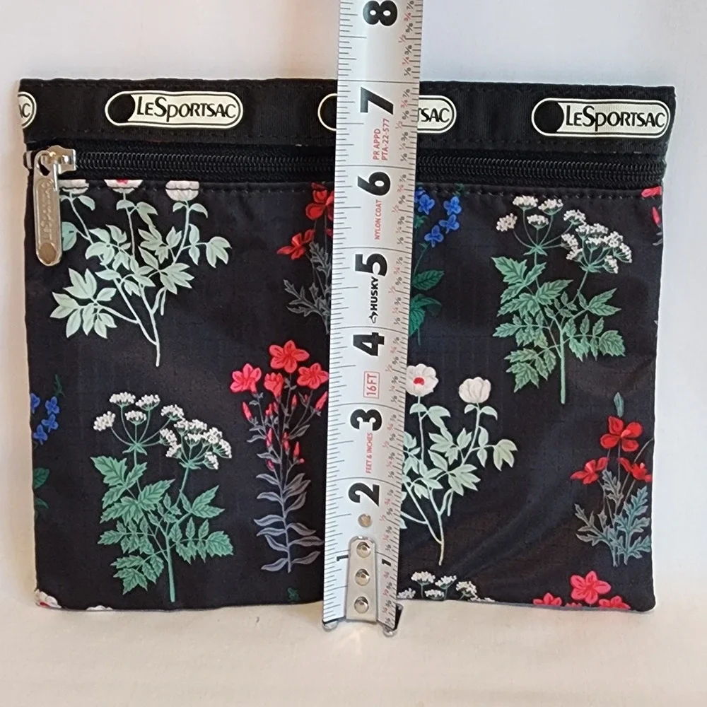 LeSportsac Botanical Floral Print Cosmetic Pouch Black Pink‎ Lining Ripstop Bag